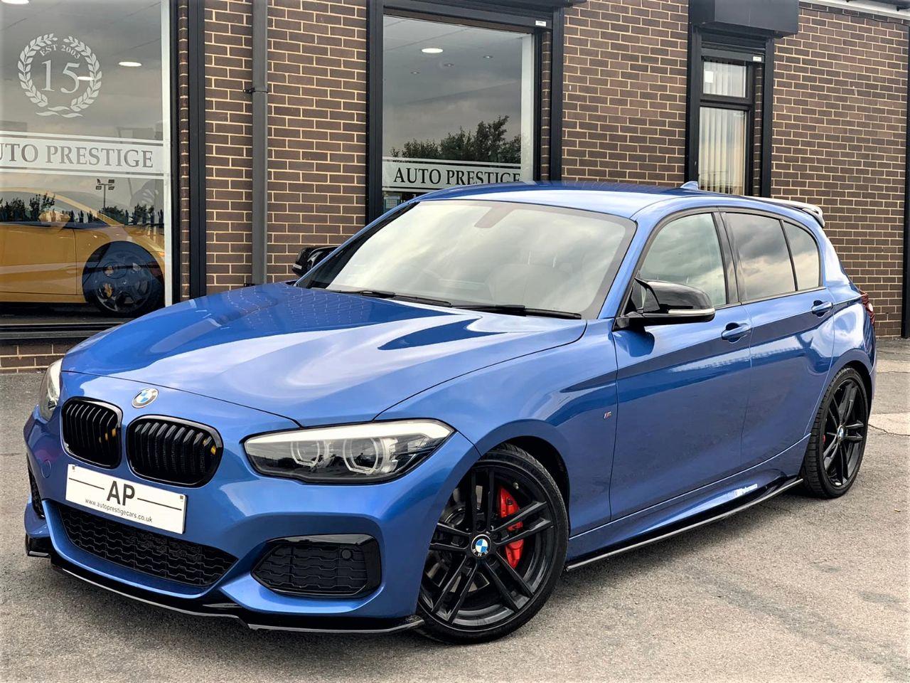 BMW 1 Series 3.0 M140i Shadow Edition 5dr Step Auto STAGE 2, CUSTOM EXHAUST, MOTECH STANCE, M PERFORMANCE Hatchback Petrol Blue at Autoprestige Bradford